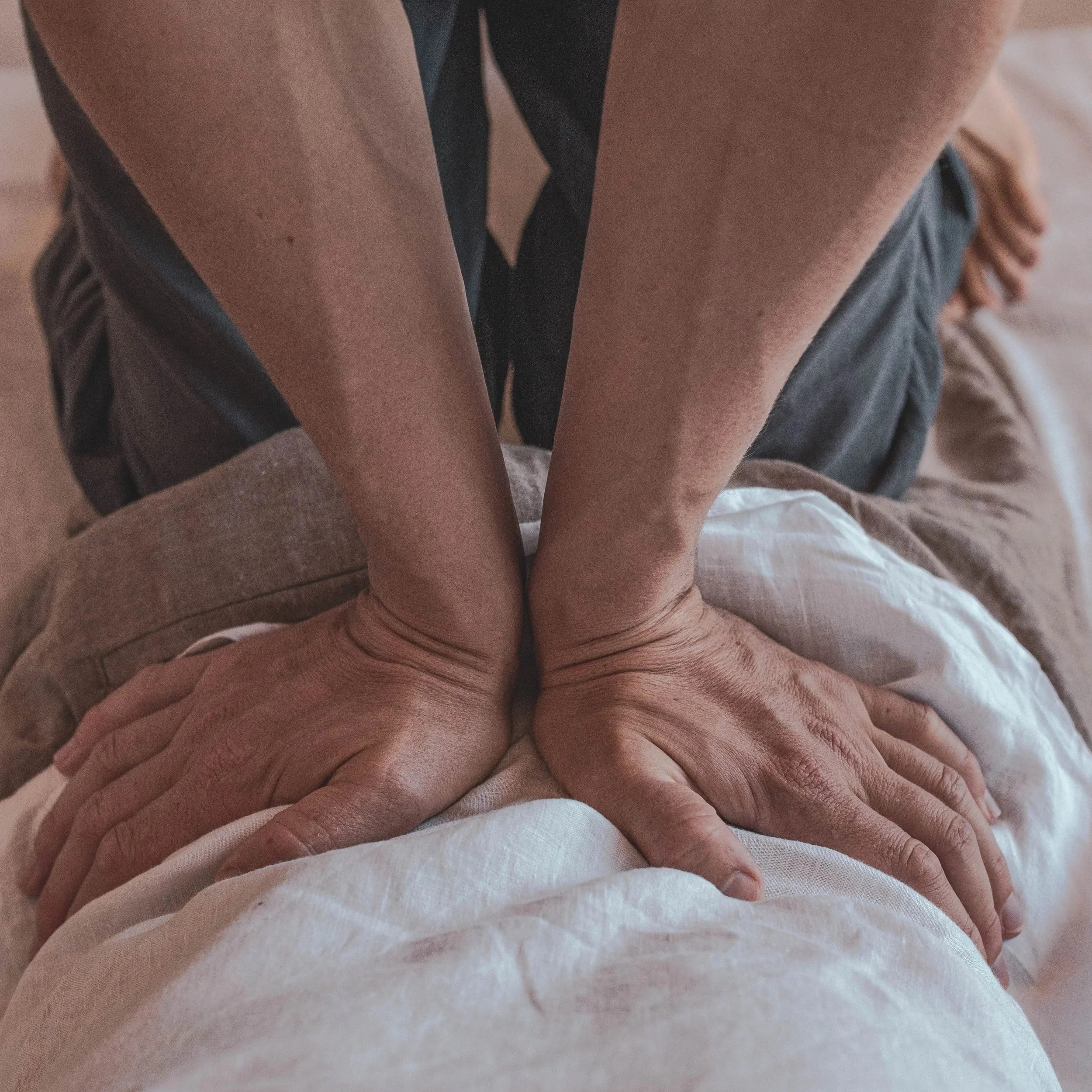 alex fortina performing a shiatsu massage on a client's lower back