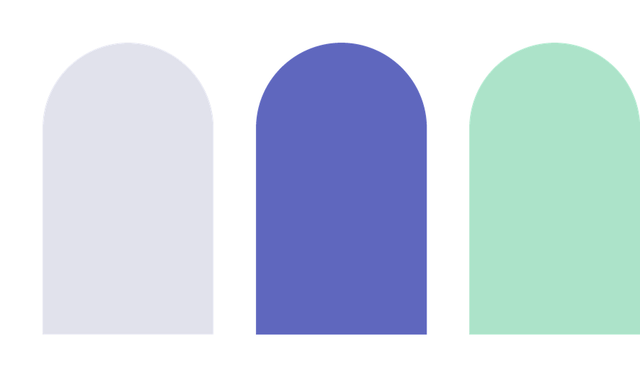 Three colorful pills with rounded tops aligned horizontally, in light gray, blue, and mint green.