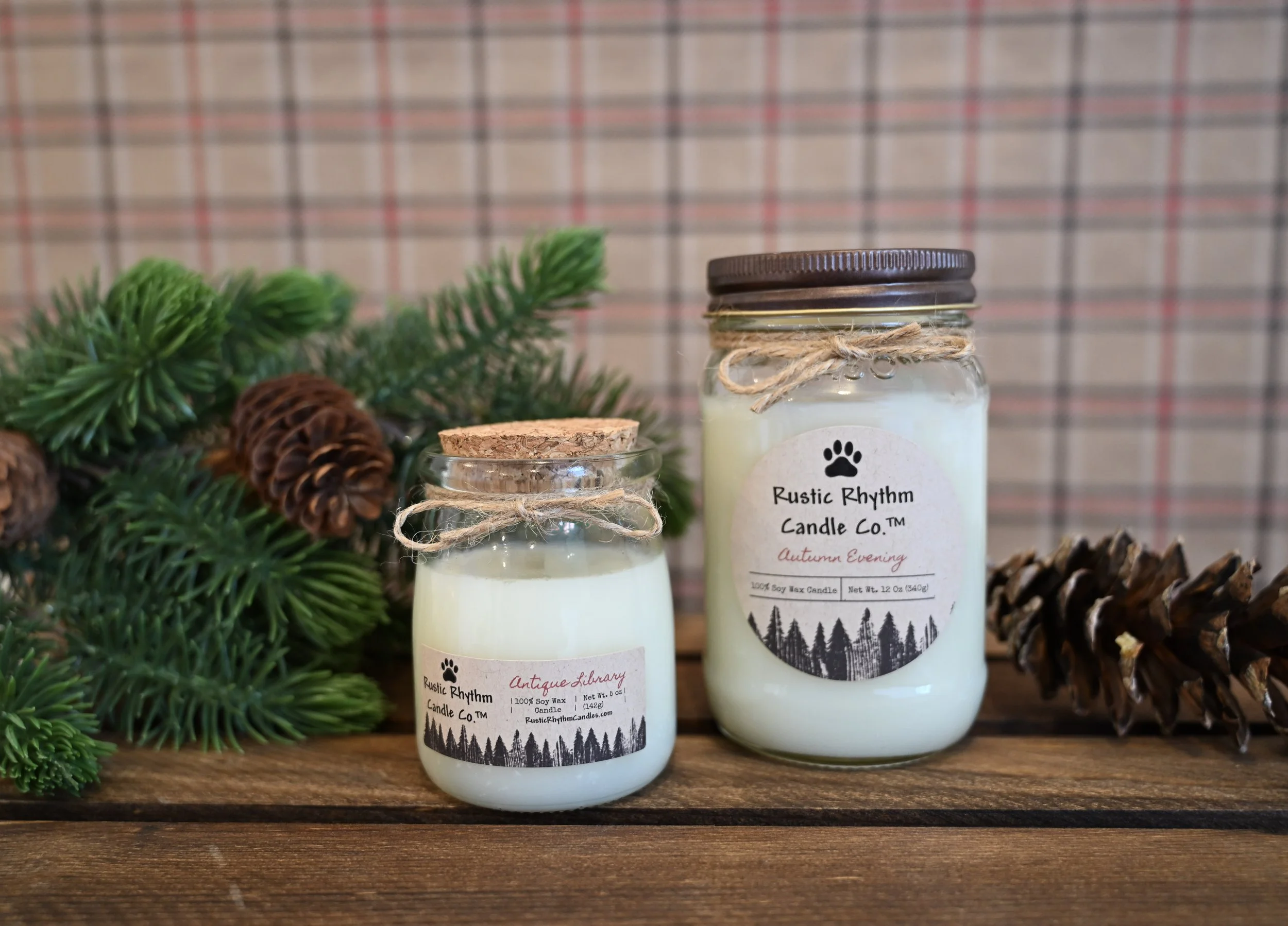 large and small Rustic Rhythm Candle Co.™ candles displayed