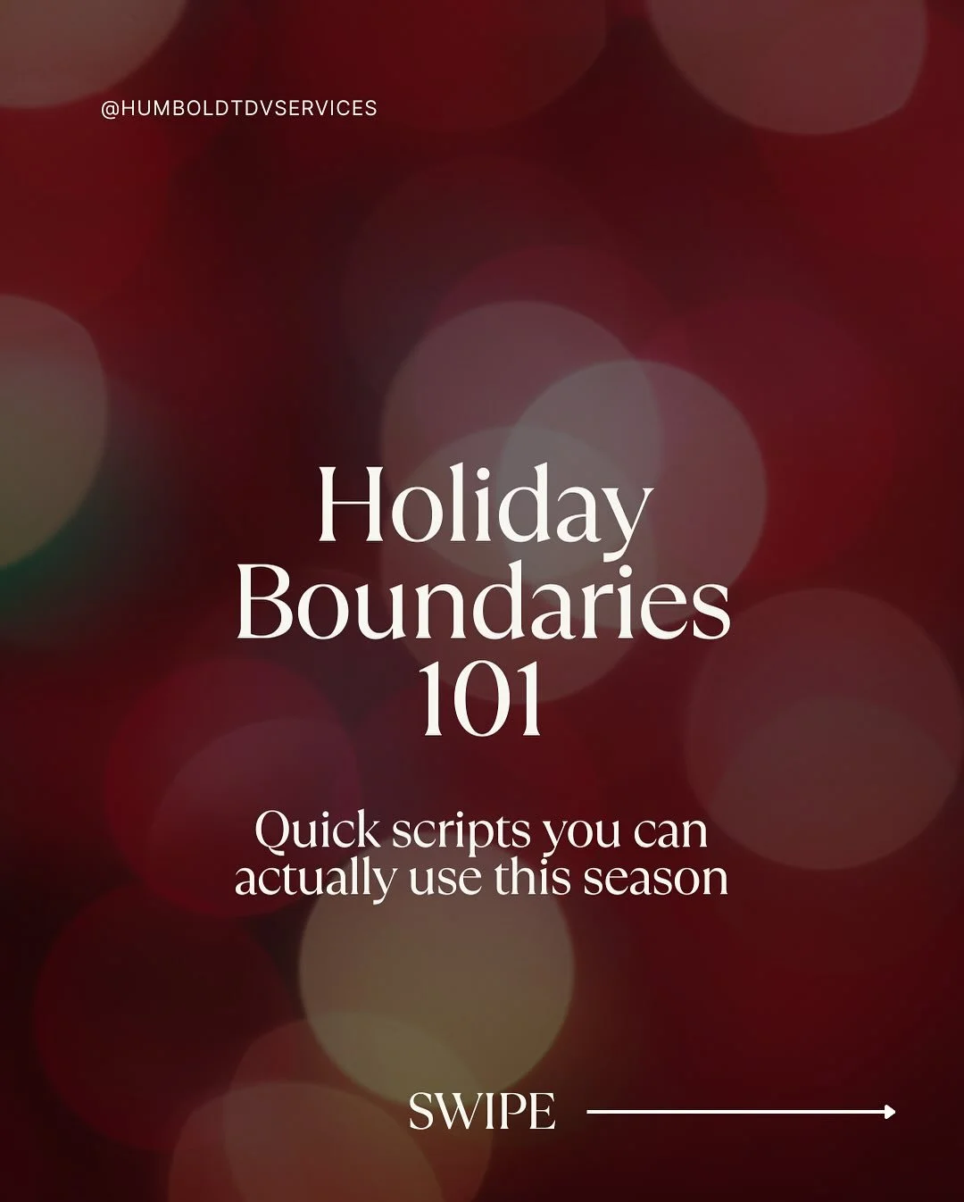 Holiday Boundaries 101: Real scripts for tough moments. Save these.

Firm words with love. Swipe to protect your peace this season.

#holidayboundaries #survivorsupport 

&bull;
&bull;
&bull;

If you or someone you know is experiencing domestic viole