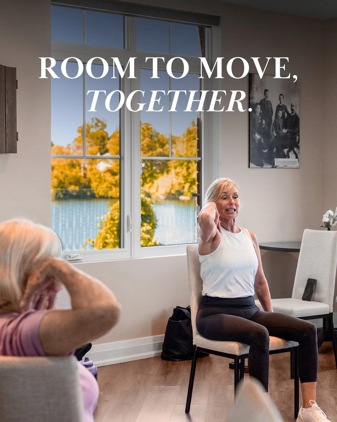 A little movement and time together can be a great way to break up the day.⁠
⁠
At Sawmill Flats, the clubhouse offers space for residents to come together for activities like group workouts, adding another way to stay active and connect with the comm
