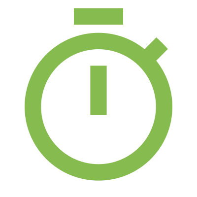 Green stopwatch icon with a black background and a small green rectangular shape above it.