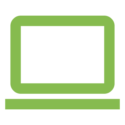 A simplified green outline of a laptop computer on a black background.