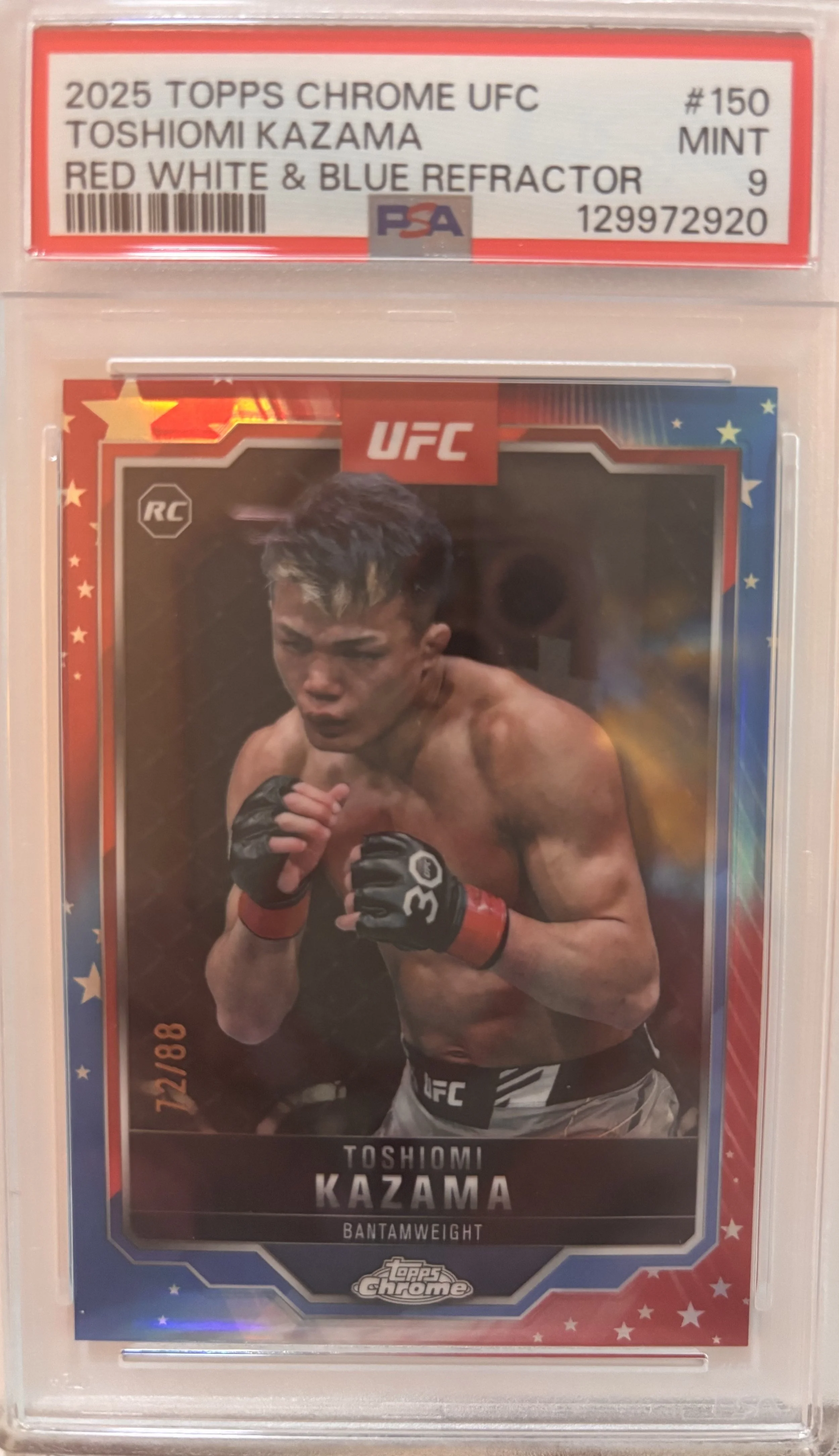 2025 TOPPS CHROME UFC TOSHIOMI KAZAMA ROOKIE NUMBERED & GRADED