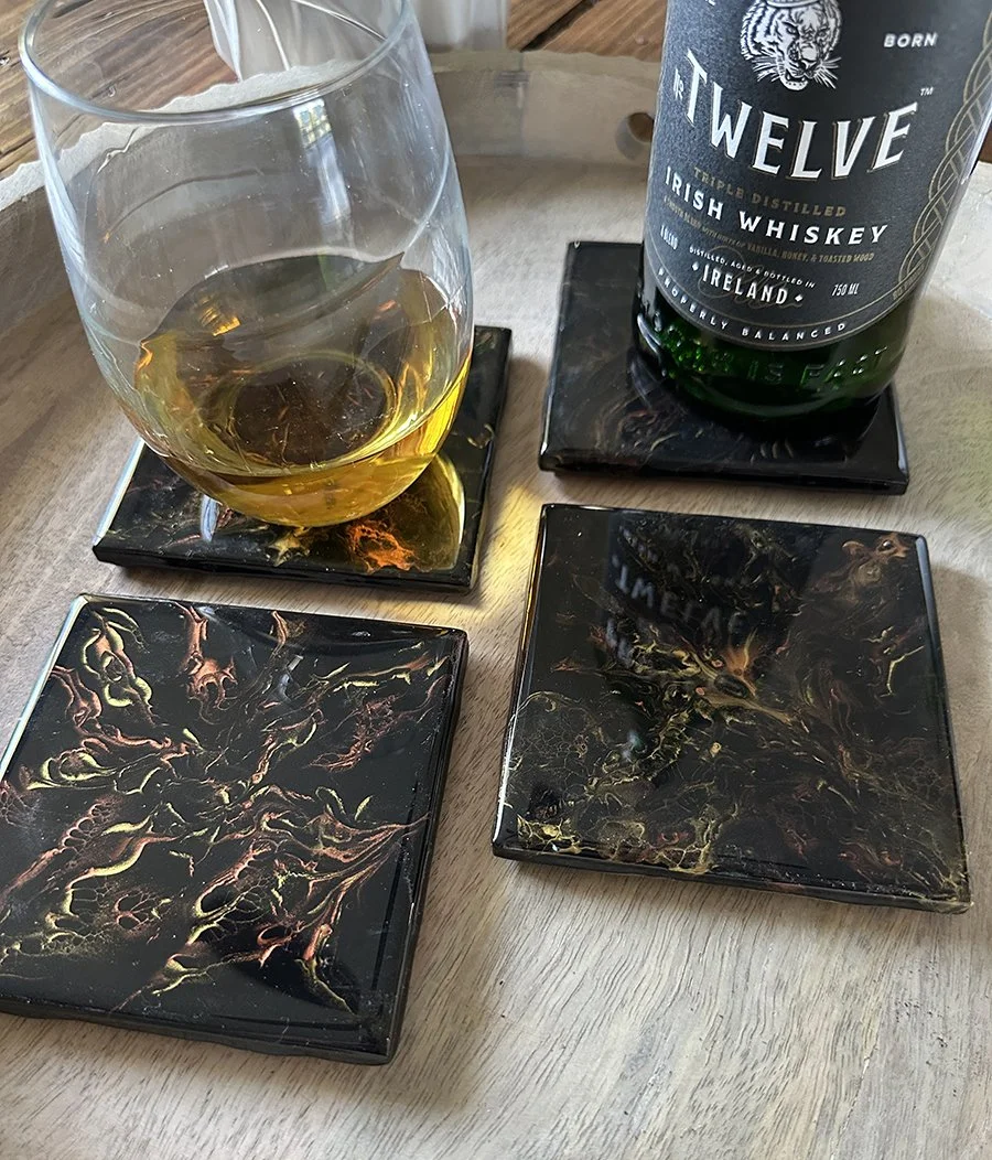 Black Copper and Gold Ceramic Coaster Set