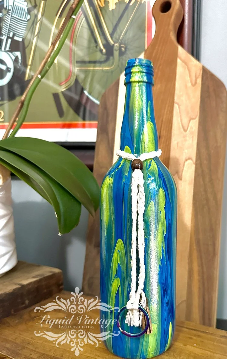 Blue and Lime Hand-Painted Incense Bottle Burner | Unique Aromatherapy Gift | Free Spirit Home Accent