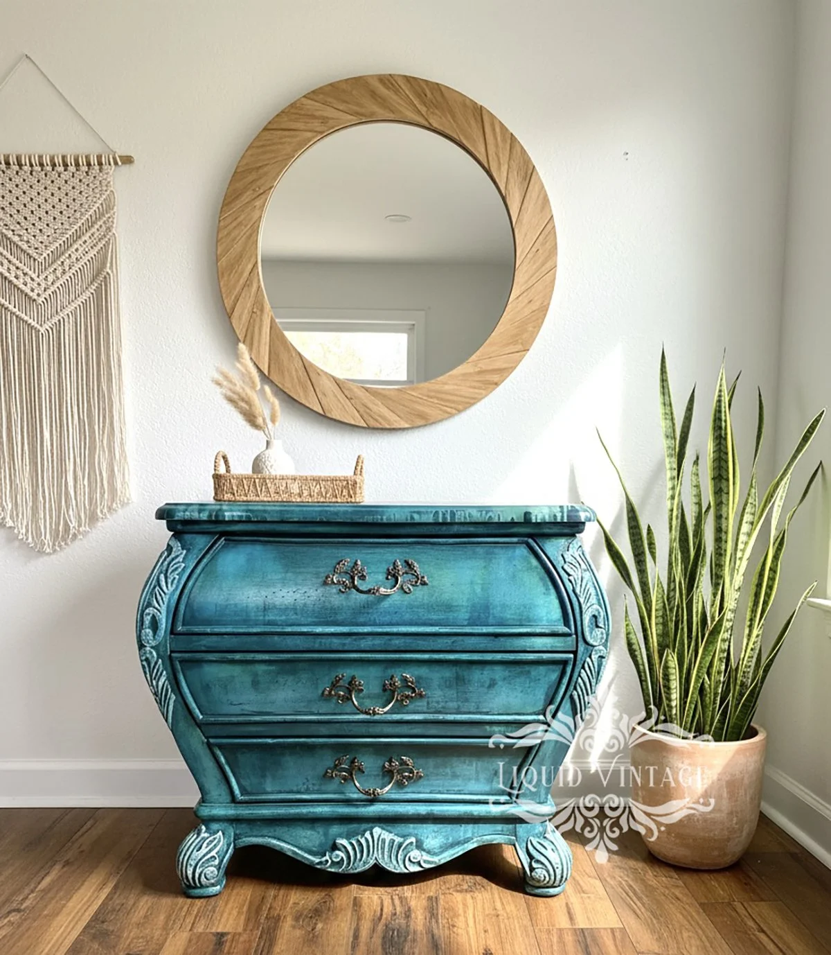 Hand-Painted Turquoise Bombay Chest | Rustic Bohemian Dresser