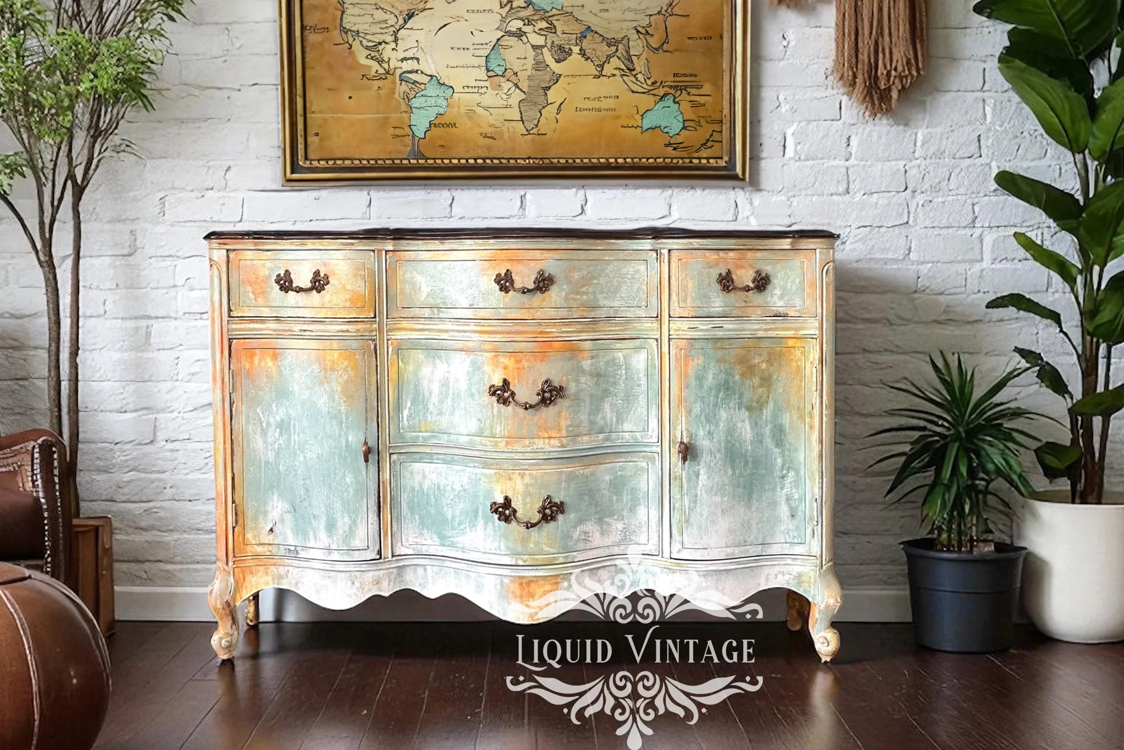 Buffet Sideboard | Distressed Bohemian Farmhouse Buffet Cabinet | French Provincial Furniture with Vintage Charm