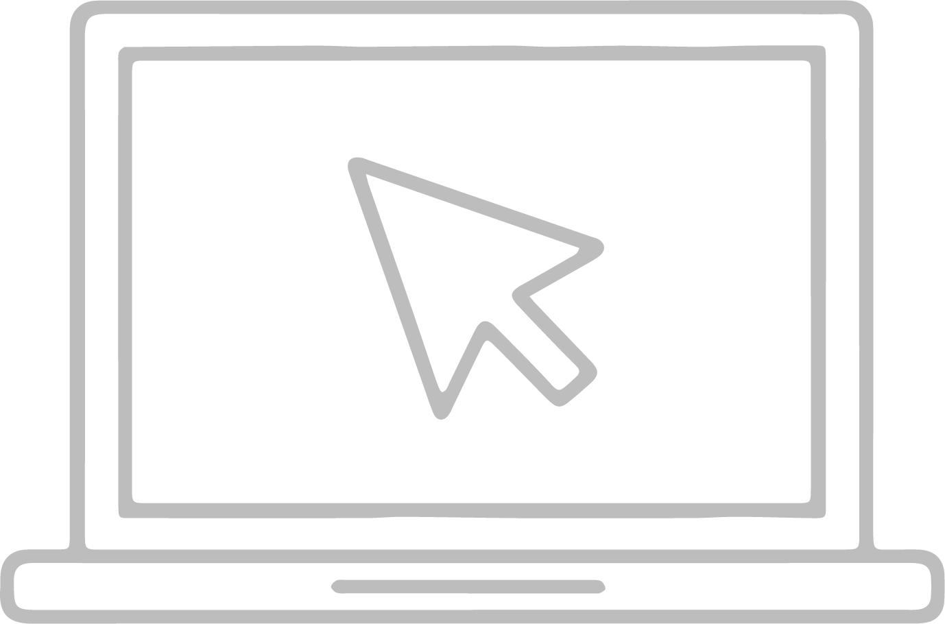 Line drawing of a laptop computer with a cursor arrow on the screen.