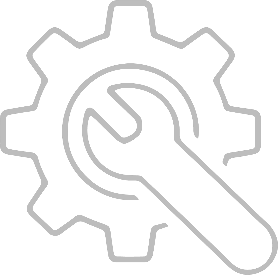 Icon of a gear with a wrench overlay, symbolizing settings or maintenance.
