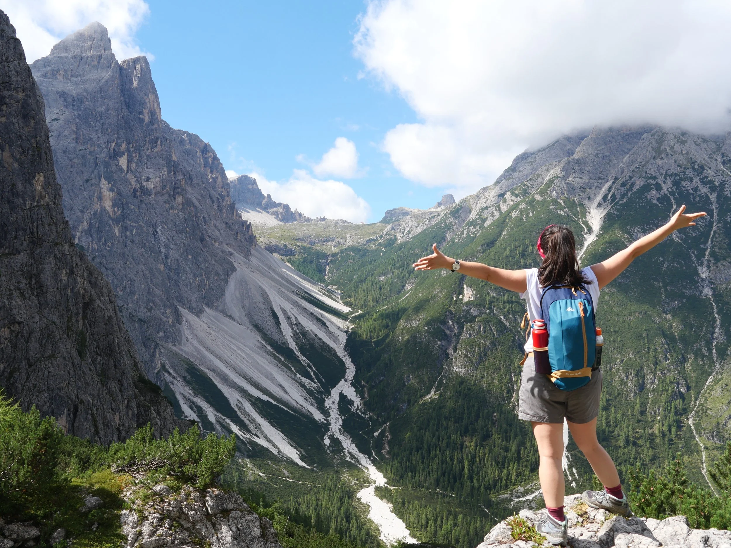Sophie enjoying nature, and hiking in the Dolomites.