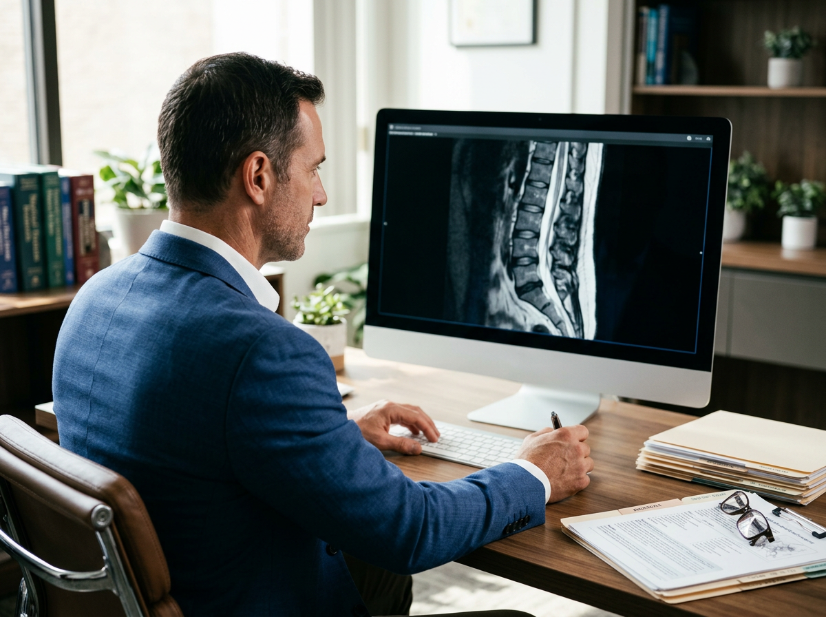 Physician reviewing a spine MRI