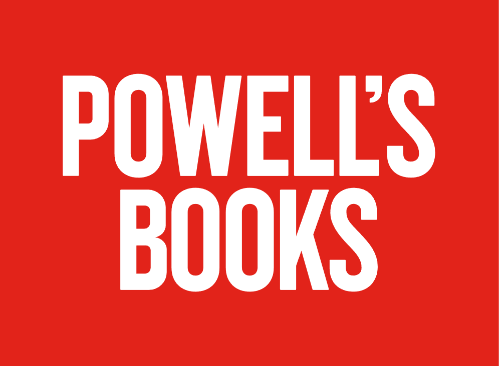 Text in white reading 'Powell's Books' on a red background.