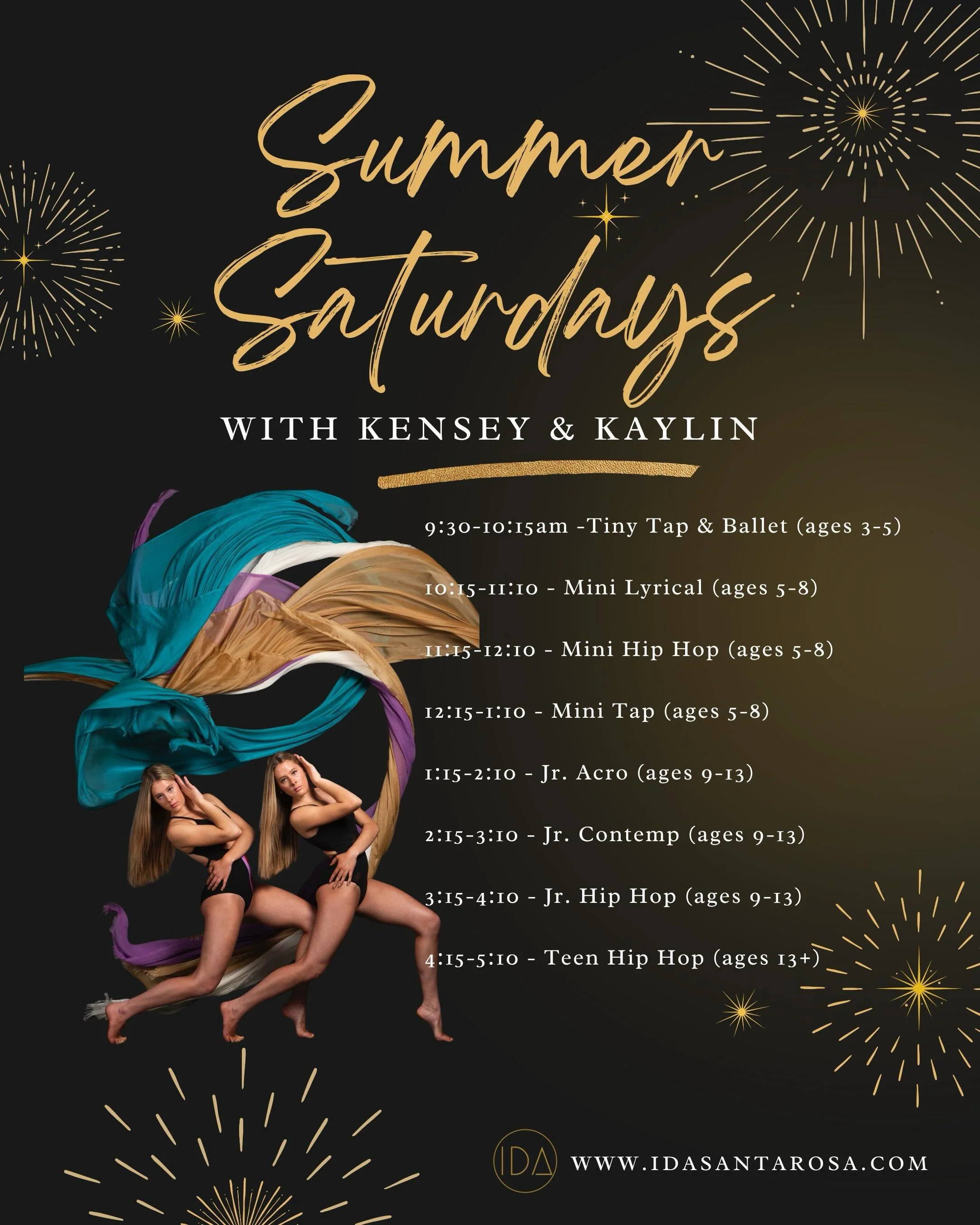 Help us give a warm welcome to guest teachers Kaylin and Kensey! They will be teaching dance classes in multiple styles on Saturdays this summer! Visit www.idasantarosa.com for more info!