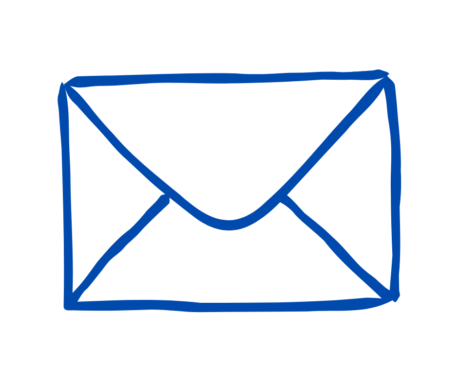A simple blue outline drawing of an envelope on a black background.
