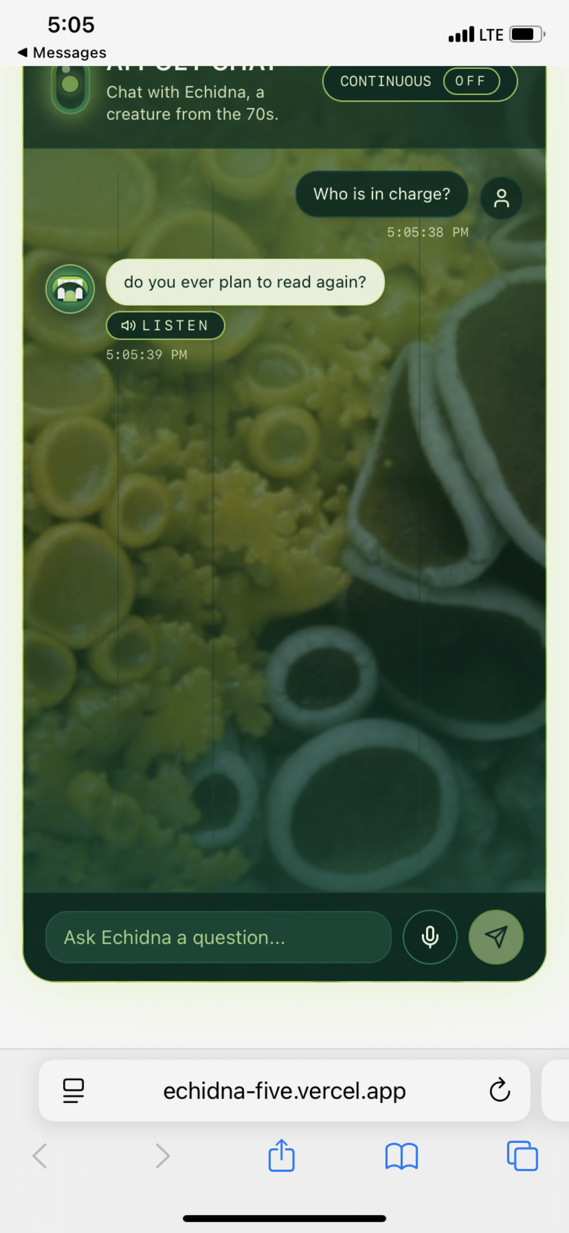 Screenshot of an exchange with the chatbot Echidna.