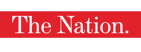 The logo of The Nation, a media organization, with white text on a red background.