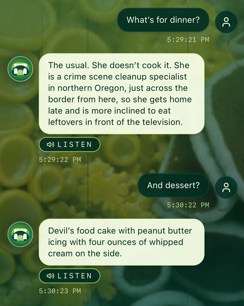 Screenshot of an exchange with the chatbot Echidna.