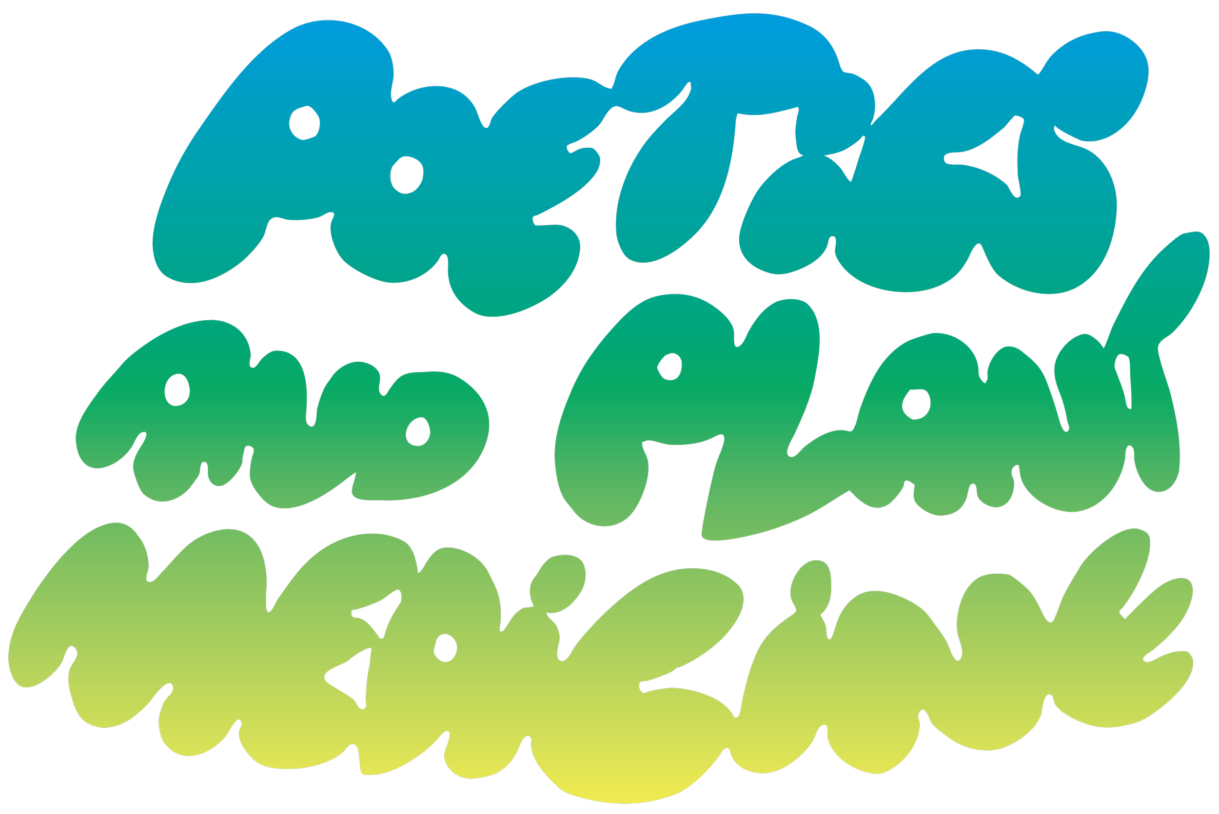 Text in colorful bubble letter font that reads 'Poets and Plant Medicine' with a gradient from blue to green to yellow on a black background.