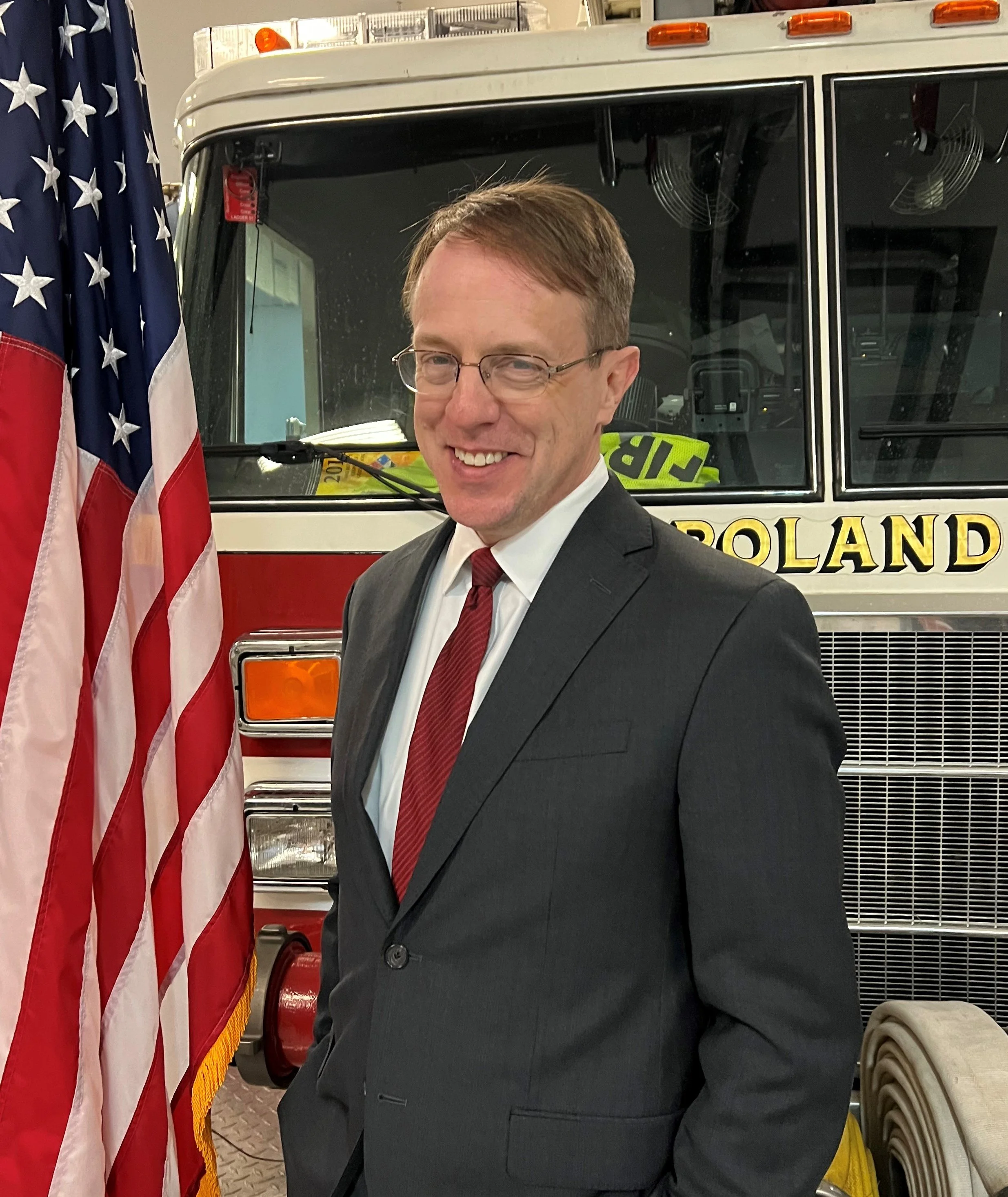 Michael Thompson for Judge, Court of Common Pleas in Mahoning County, In front of a fire truck