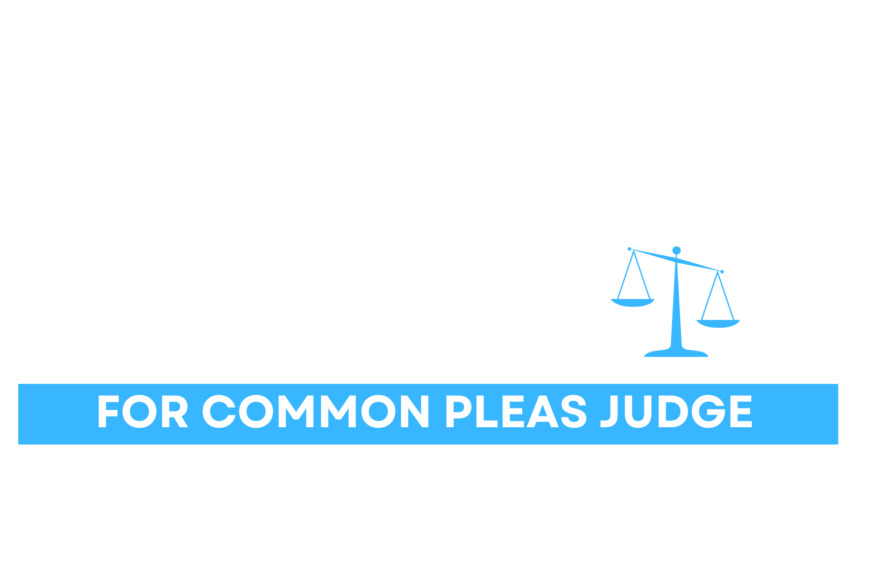 Campaign logo for Michael Thompson for Common Pleas Judge, featuring a black background, white text, a blue banner with white text, and a blue scales of justice icon.