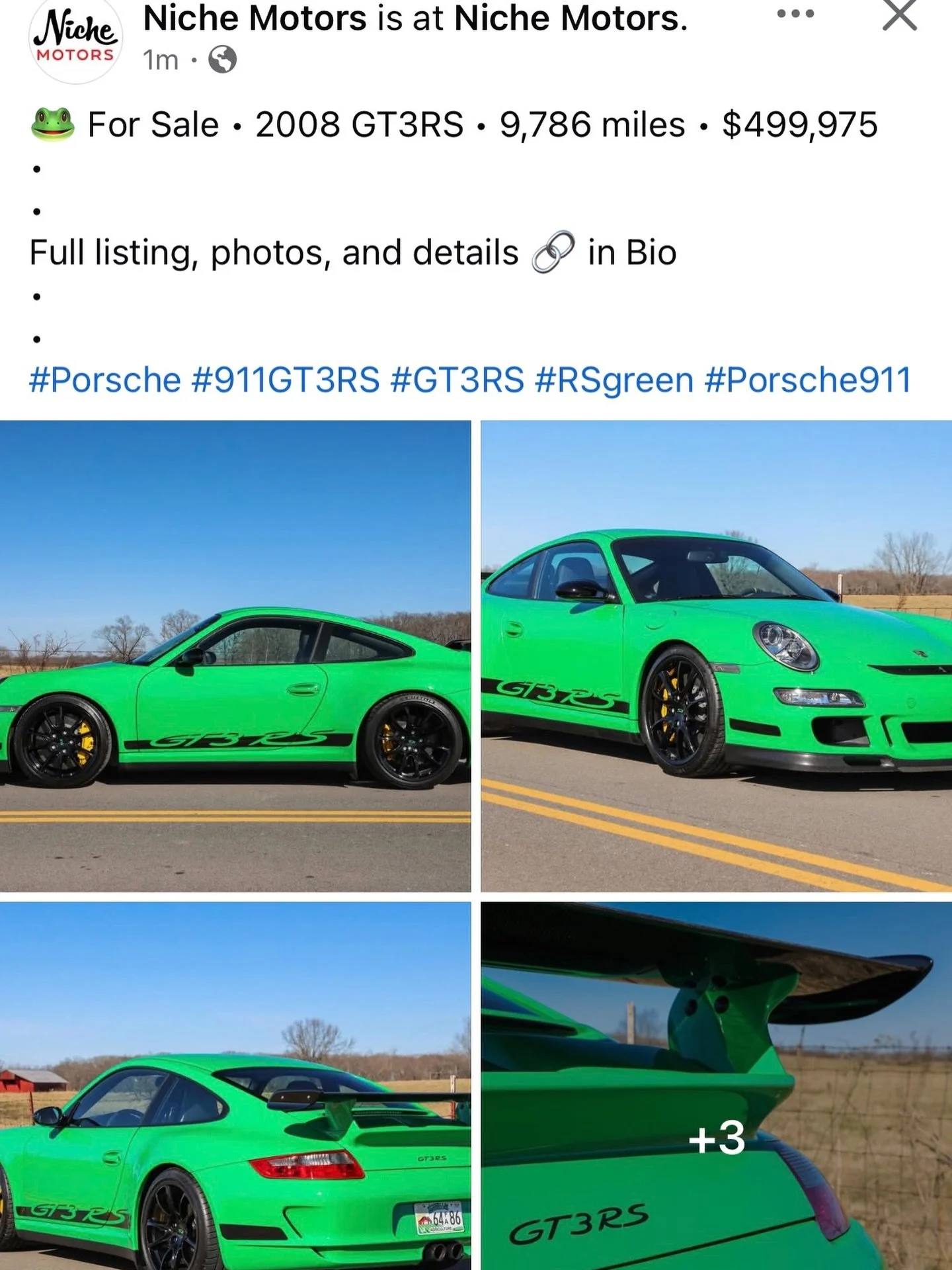 The Signal Green 997.1 GT3 RS is up for sale! We do have things other than Land Rovers 😅😁 #available #porsche #gt3rs @nichemotors