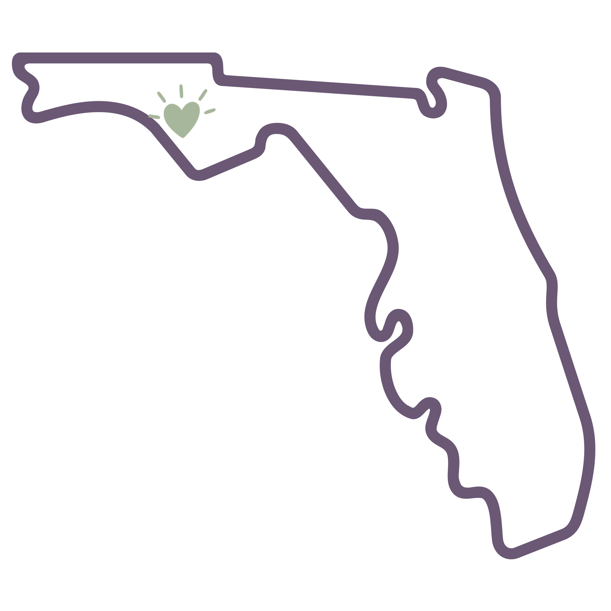 Outline map of California with a heart symbol inside it.