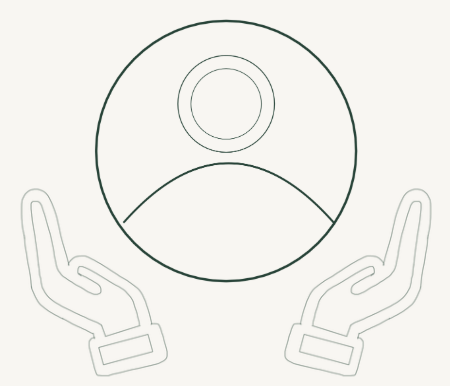 Line drawing of a speaker or speaker icon cradled by two open hands.