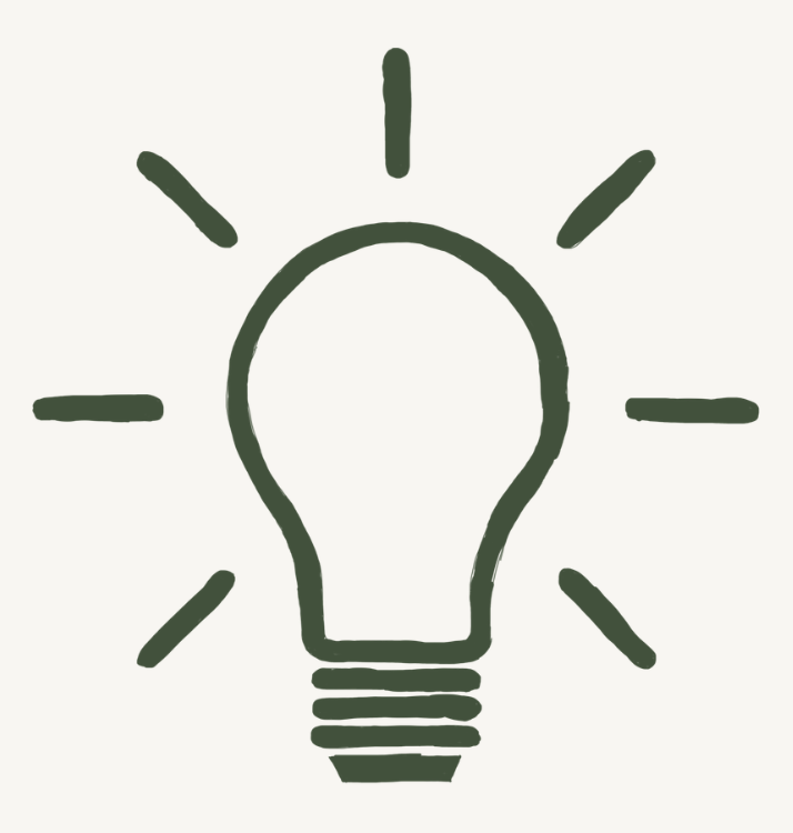 Hand-drawn illustration of a light bulb with rays emanating from it, symbolizing an idea or inspiration.