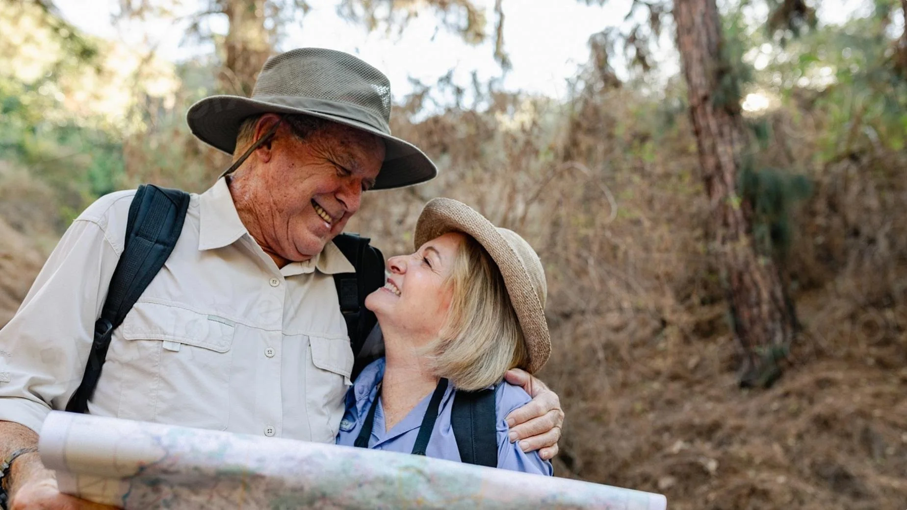 Senior couple looking at a map