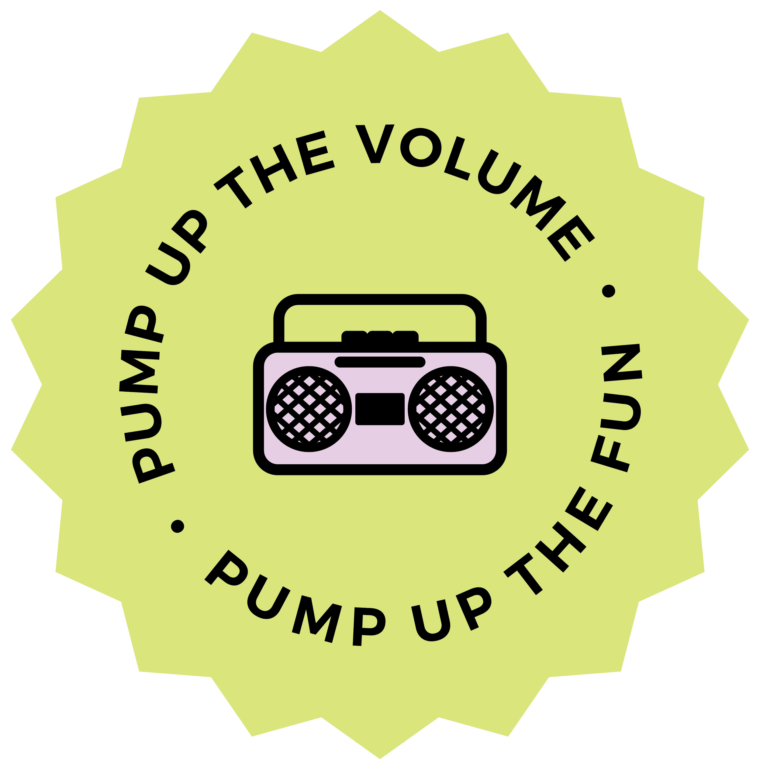 Brisbane Dance Fitness green badge with text PUMP UP THE VOLUME, PUMP UP THE FUN