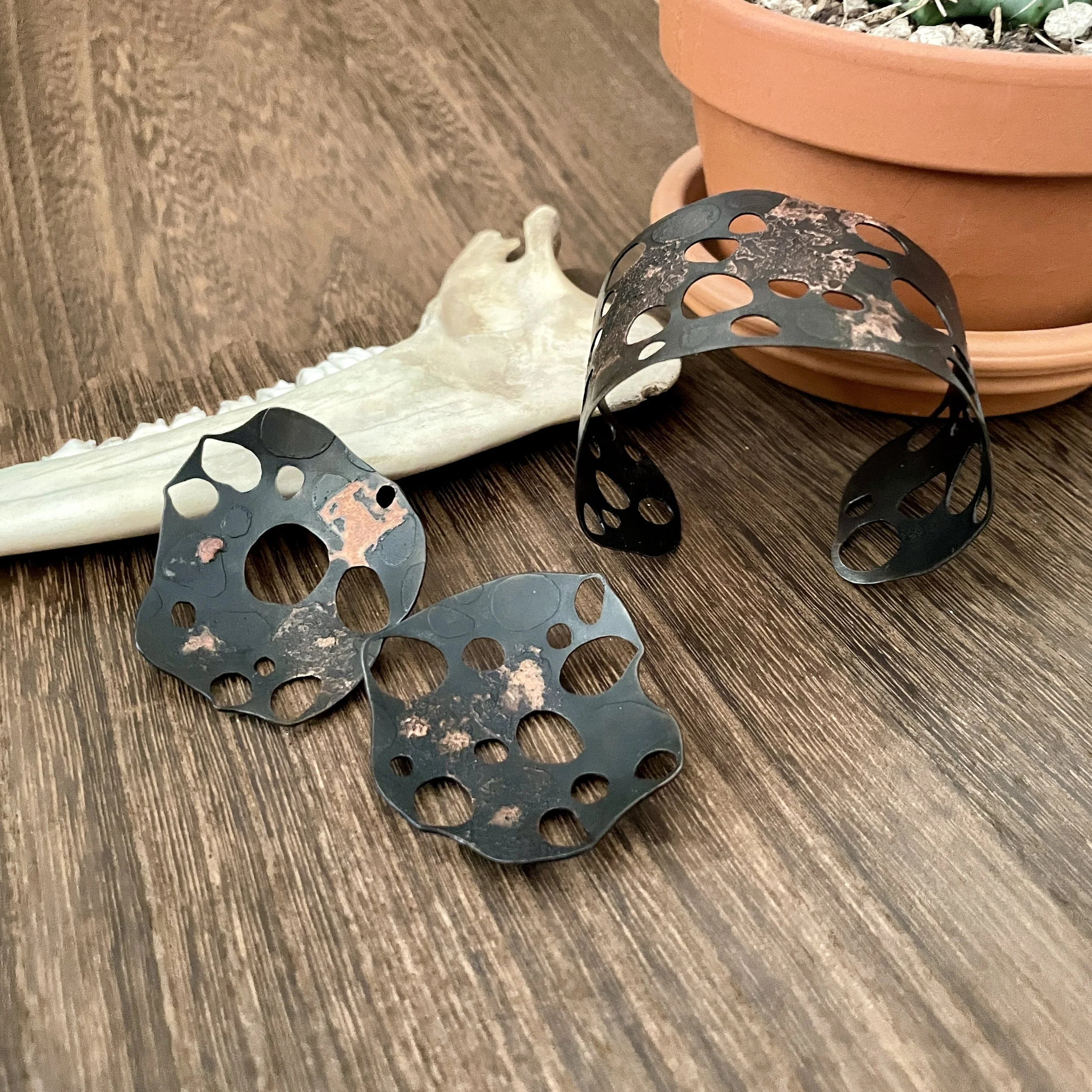 Steel Amorphic Bracelet and Earring Set