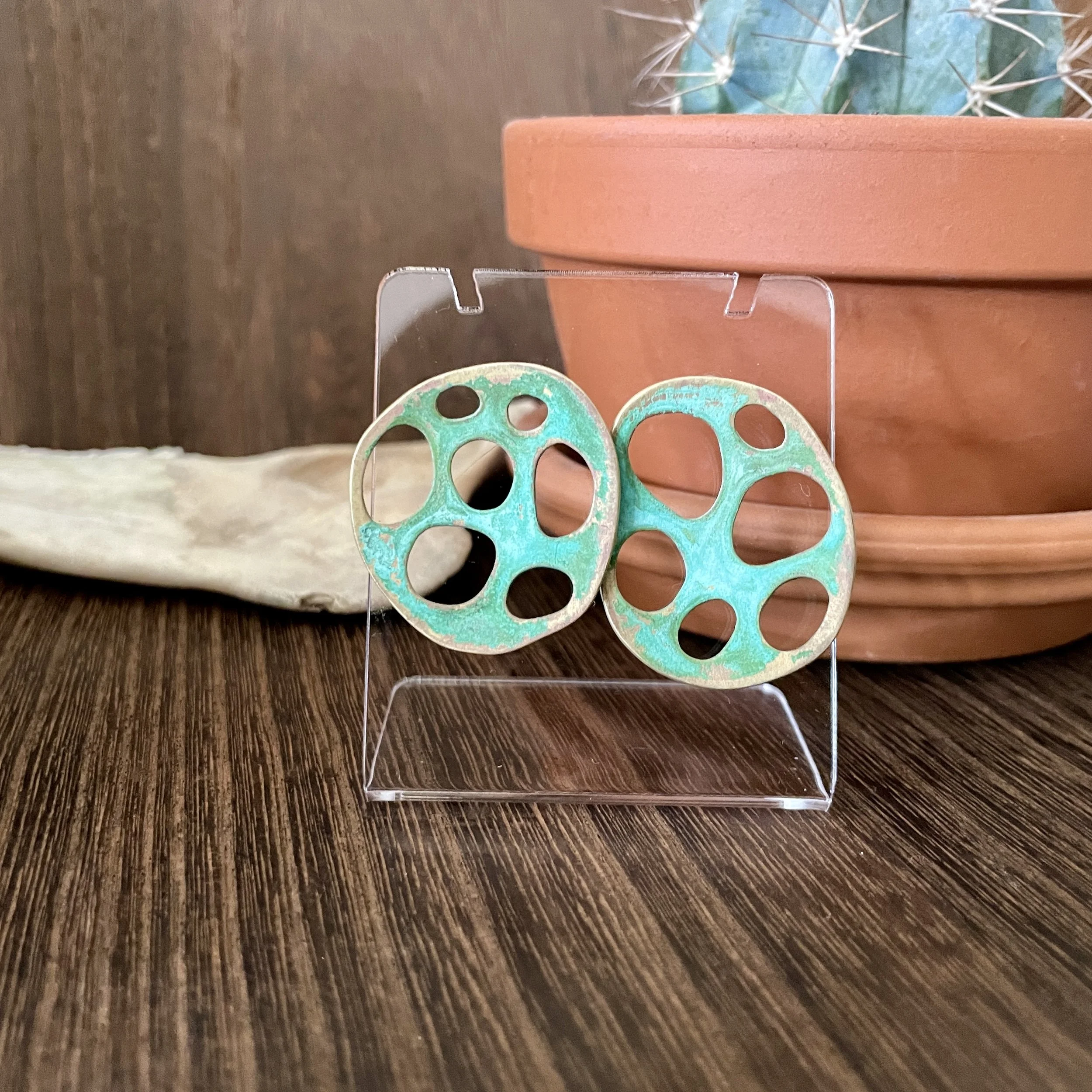 Green Brass Amorphic Earrings