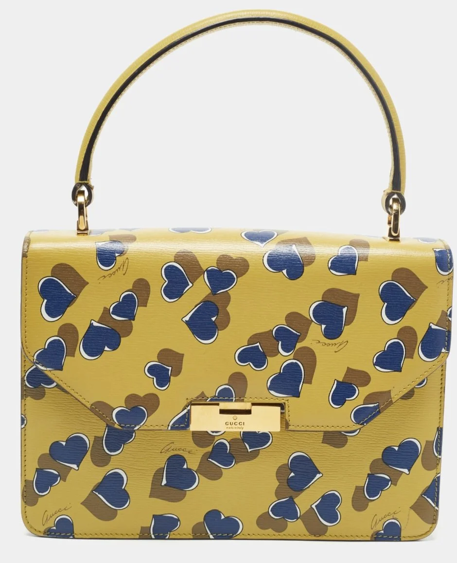 GUCCI Shanghai Heartbeat Top Handle Bag Yellow/Blue