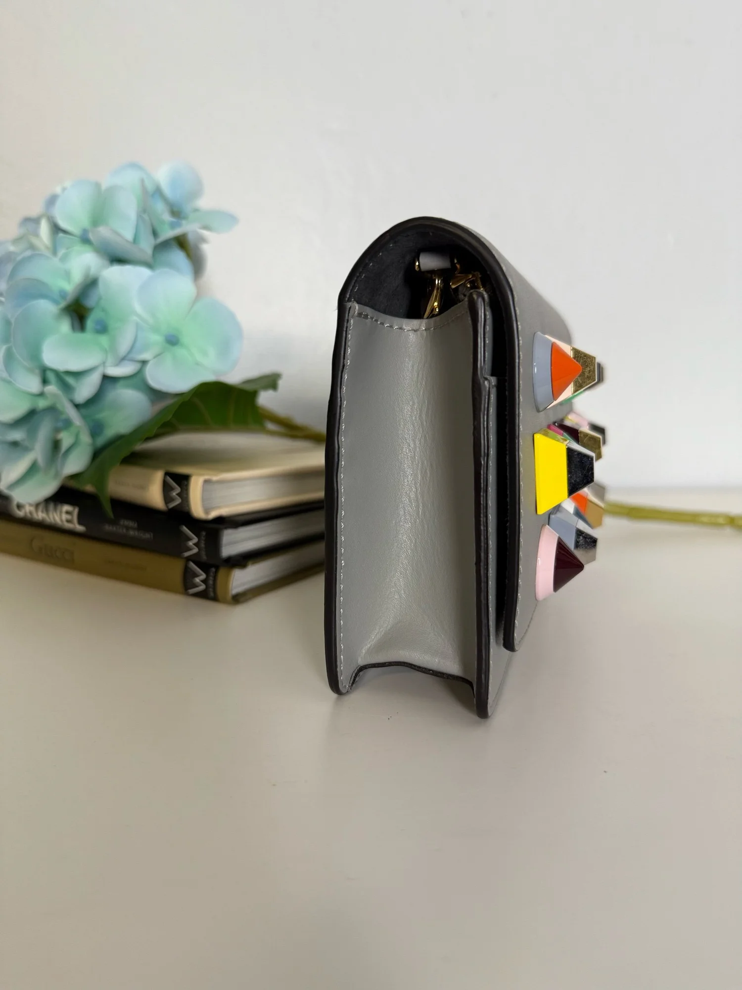 Fendi Gray Wallet on Chain Rainbow Studded