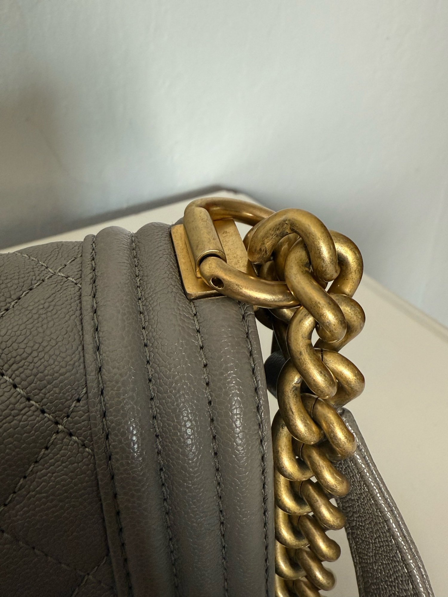 Chanel Boy Bag Small Caviar Quilted Leather Gray