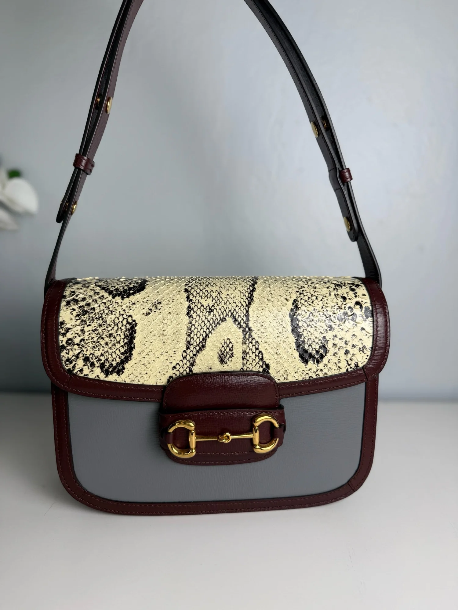 Gucci 1955 Horsebit Shoulder Bag – Python & Leather Edition