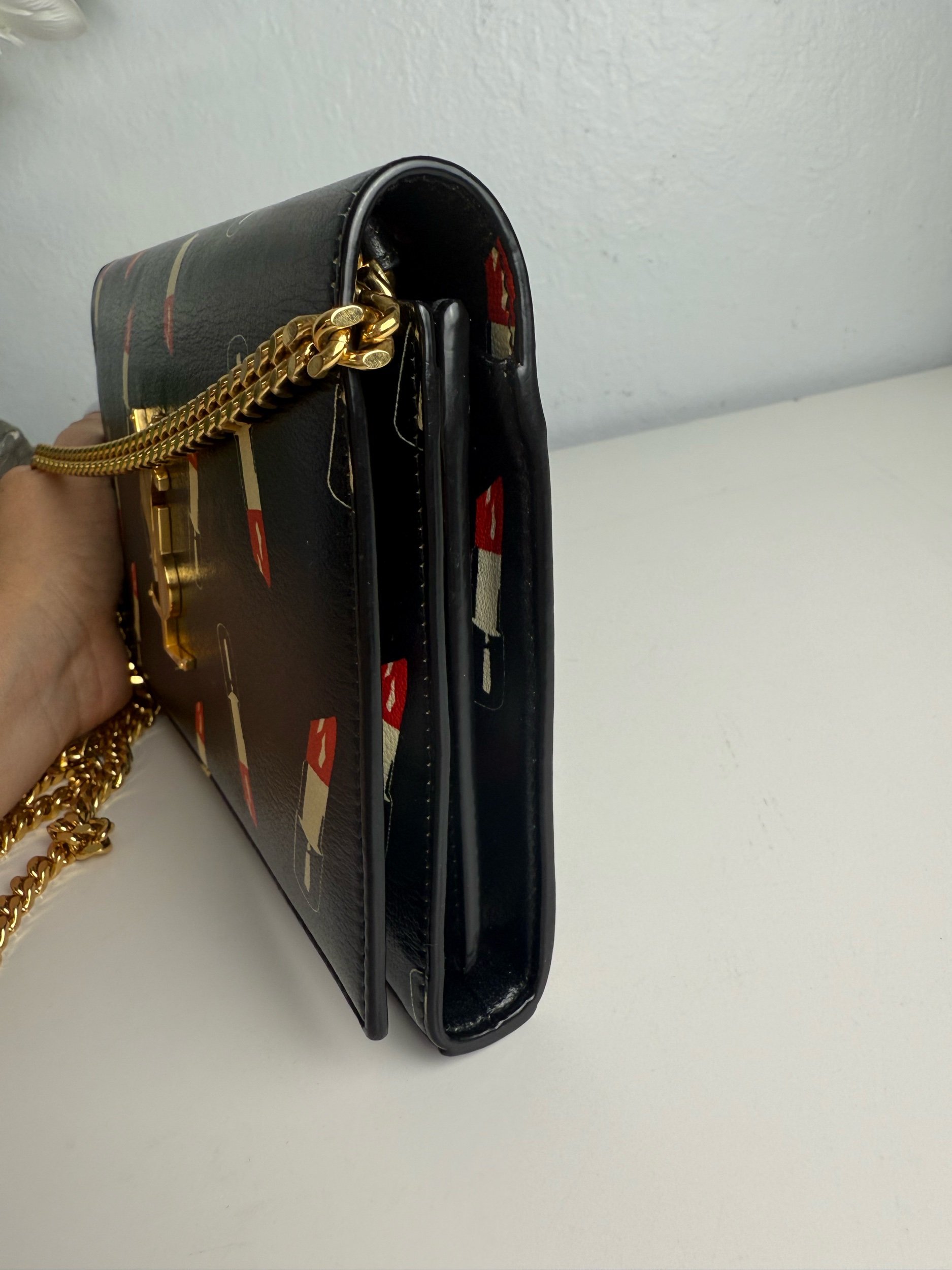YSL Saint Laurent Black Leather Lipstick Wallet on Chain — image 4