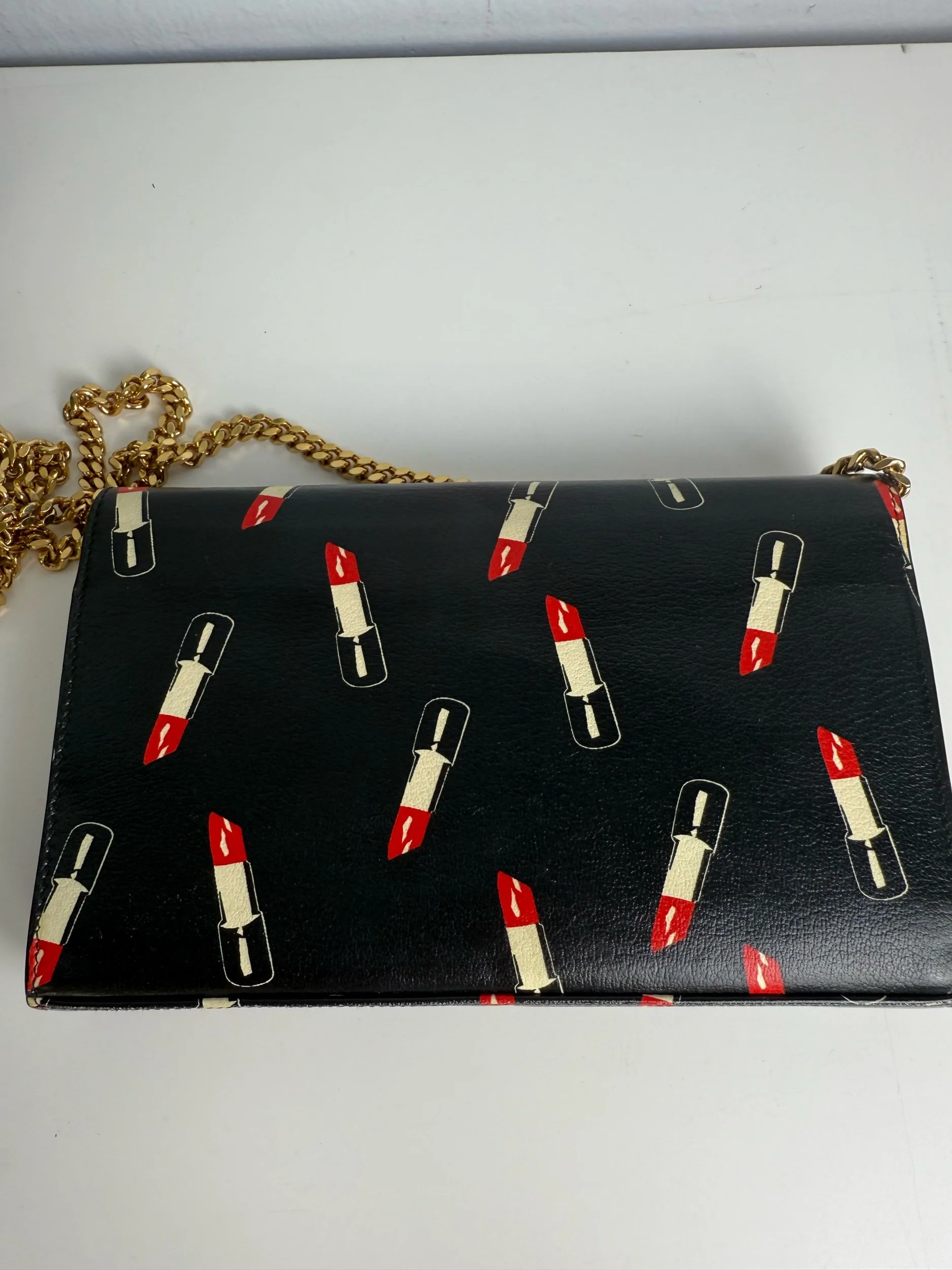 YSL Saint Laurent Black Leather Lipstick Wallet on Chain — image 8