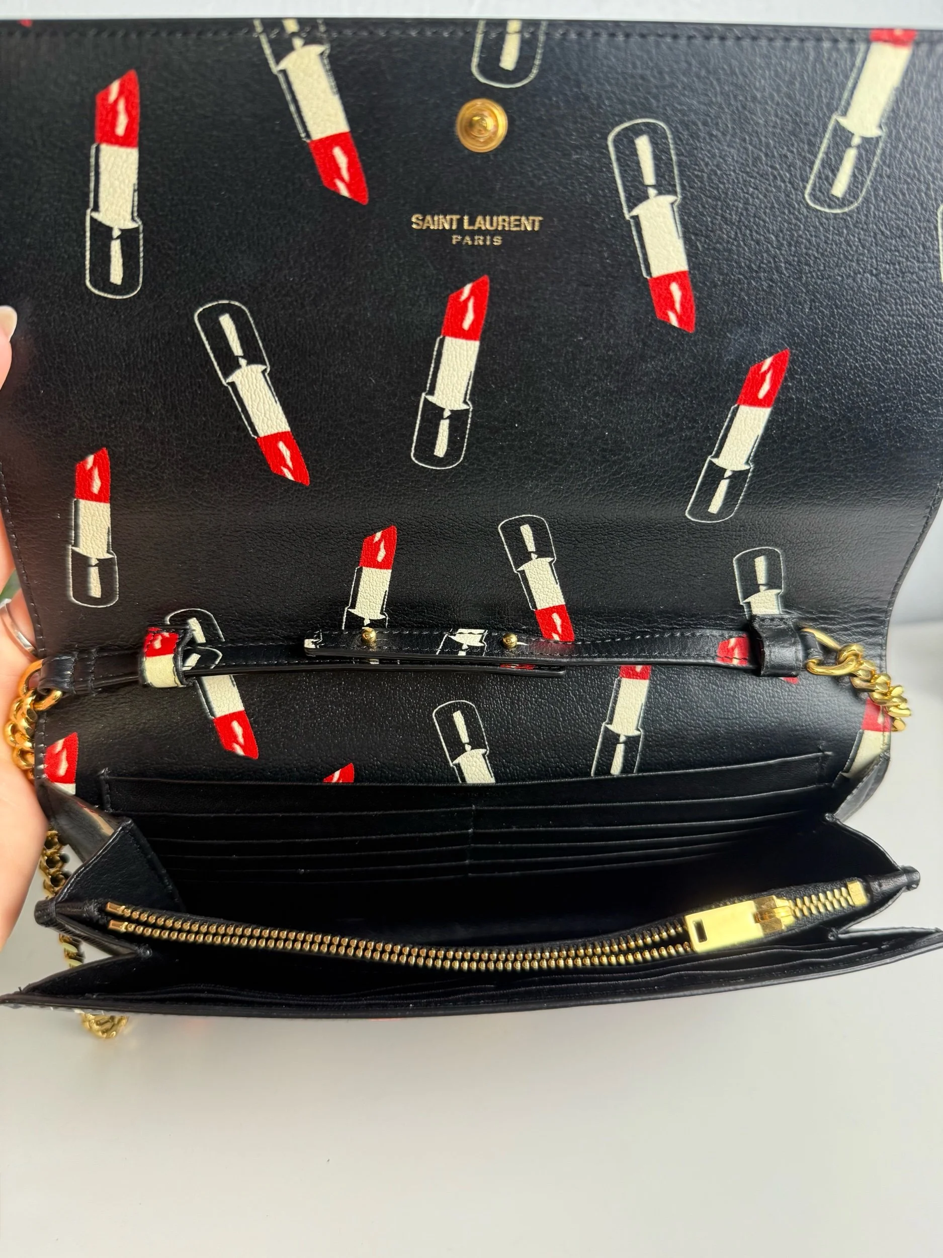 YSL Saint Laurent Black Leather Lipstick Wallet on Chain — image 10