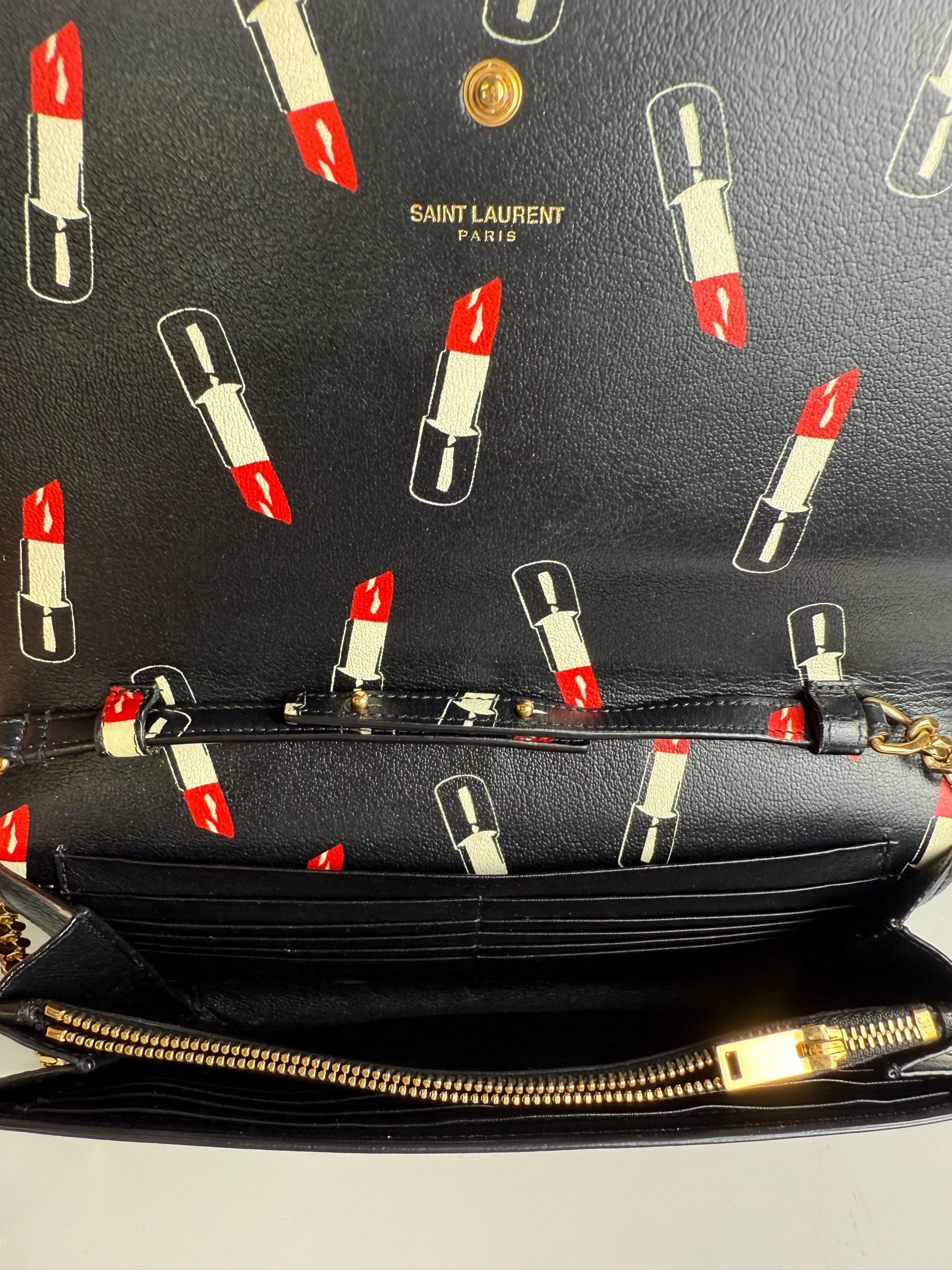 YSL Saint Laurent Black Leather Lipstick Wallet on Chain — image 9