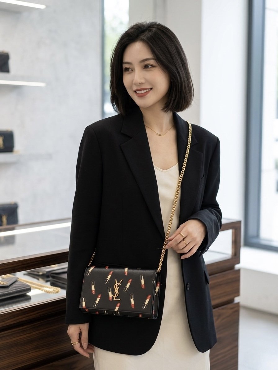 YSL Saint Laurent Black Leather Lipstick Wallet on Chain — image 3