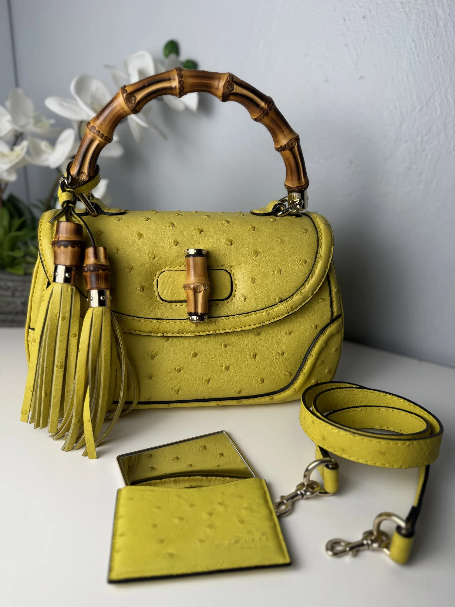 Gucci Ostrich 1947 New Bamboo Bag