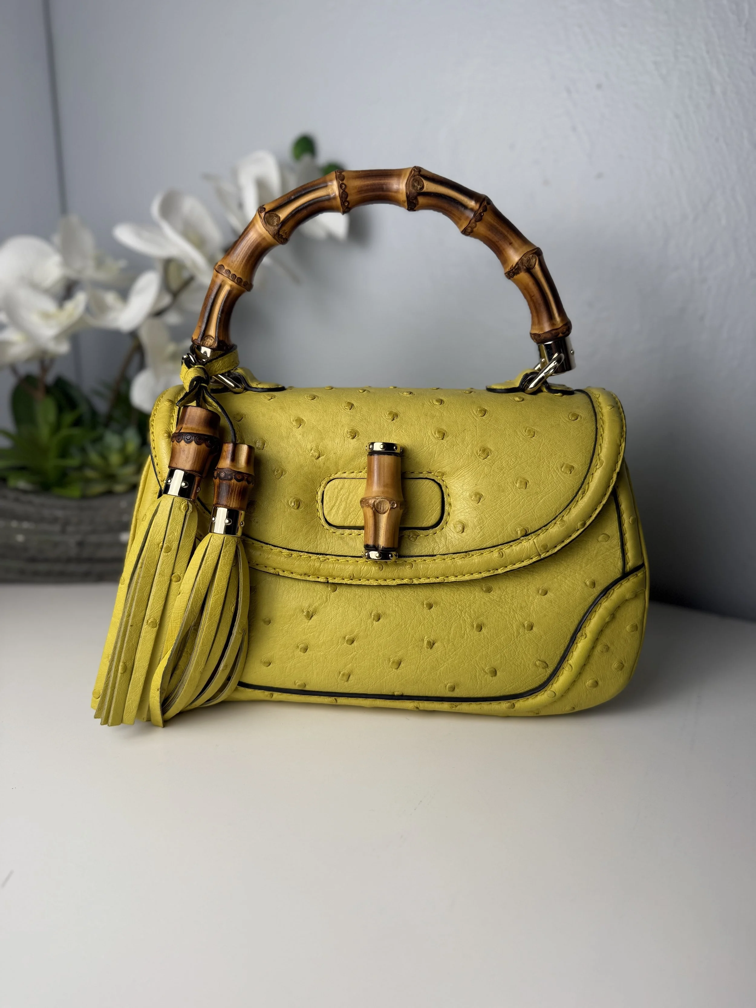 GUCCI Ostrich 1947 New Bamboo Bag