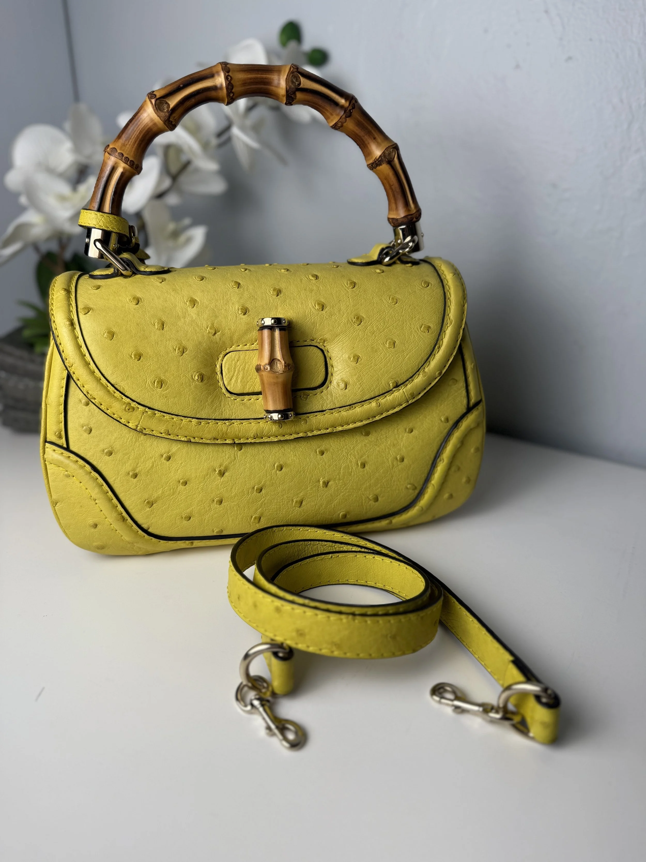 Gucci Ostrich 1947 New Bamboo Bag — image 9