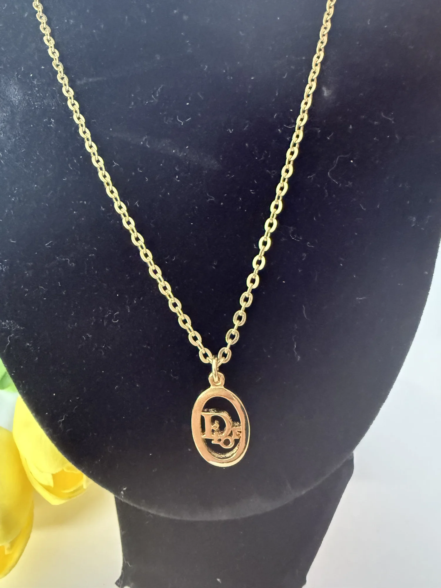 Christian Dior Gold-Plated Oval Pendant Necklace Vintage
