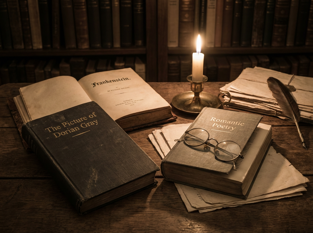 Dark academia books including Gothic literature and Romantic poetry collections
