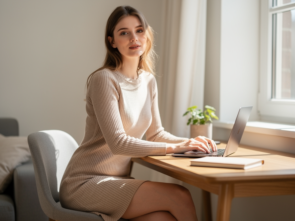 Ivory ribbed knit sweater dress for easy work from home outfit