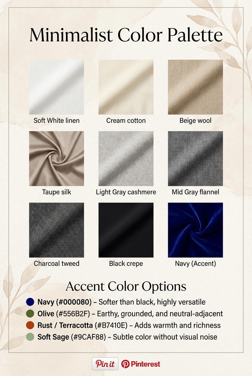 Minimalist color palette with neutral foundation colors including white beige gray and black