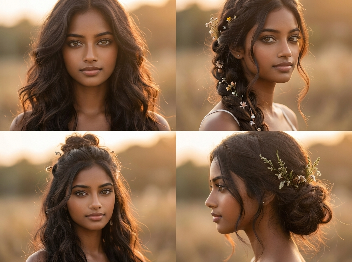 boho hair styles four ways loose waves braid half up updo effortless